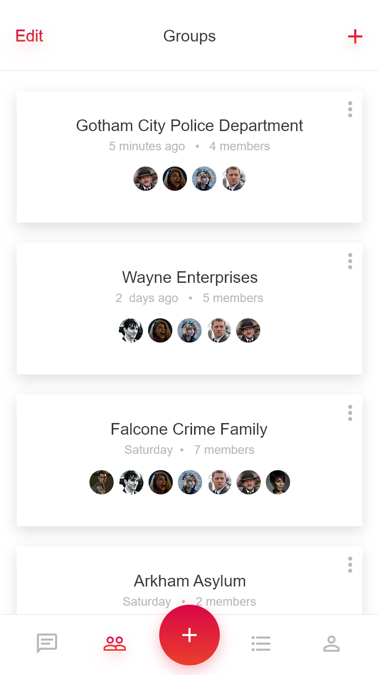 Groups page in HeyU app
