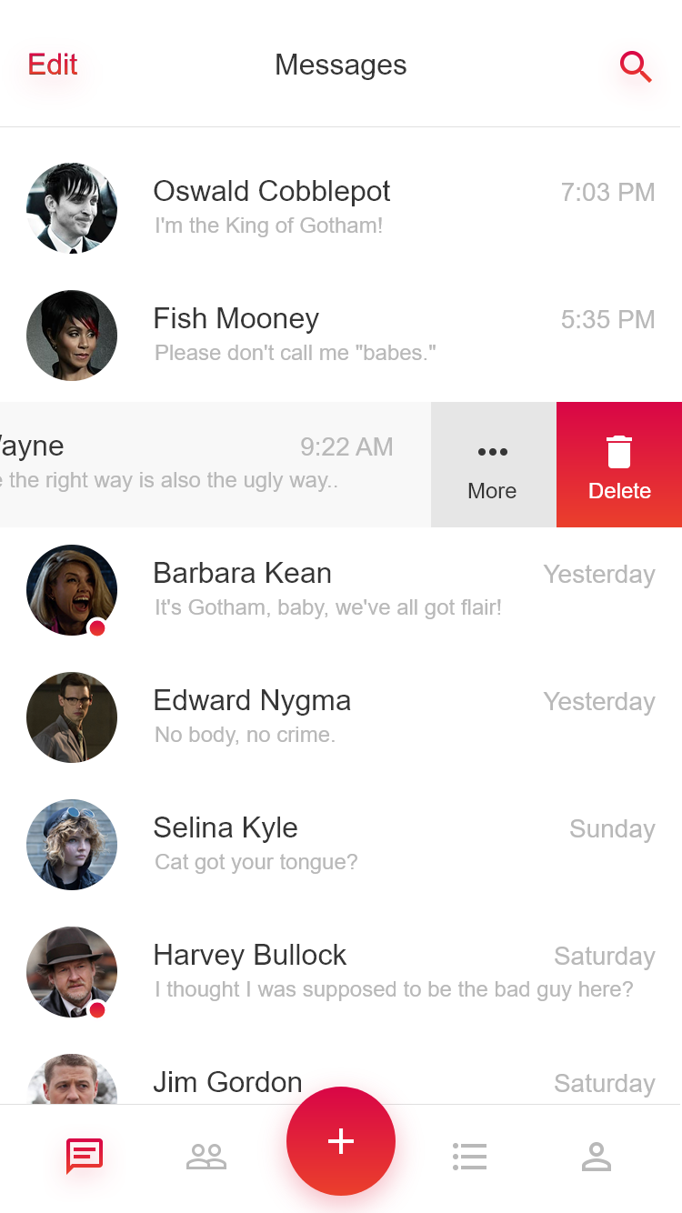 Messages page in HeyU app